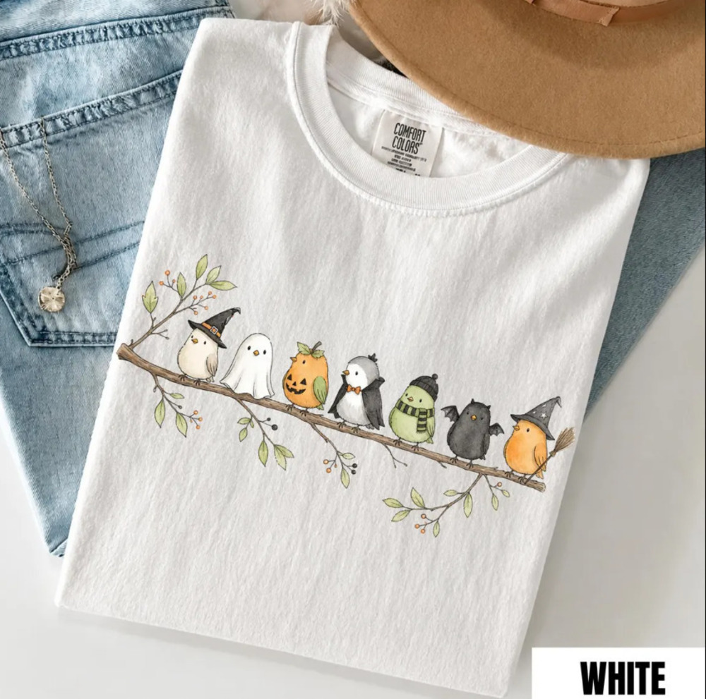 Halloween Bird Shirt, Birds on a Branch Tee, Cute Spooky Costume Birds T-Shirt